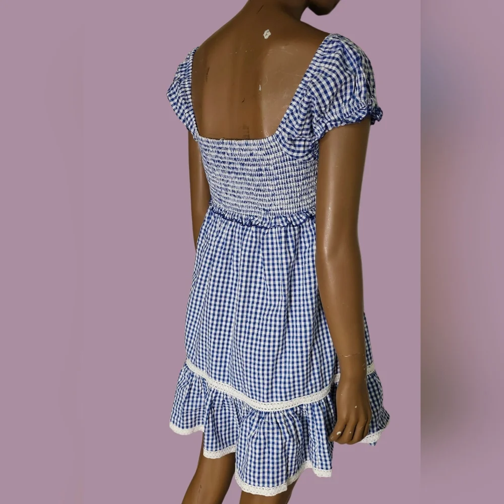 urban outfitters baby doll blue and white checkered mini dress Size S - Picture 6 of 10